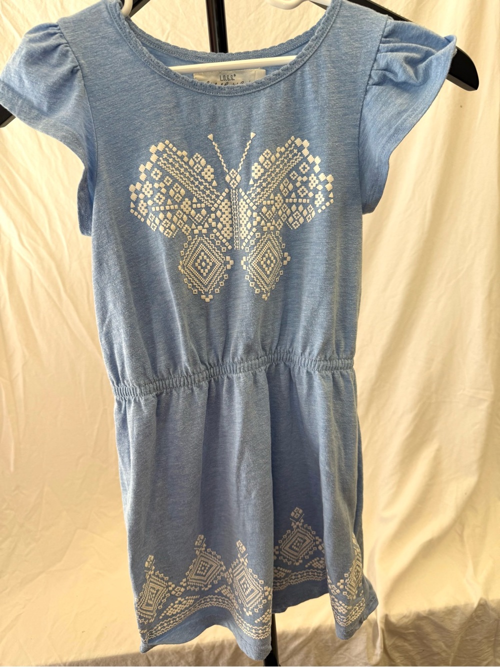 Lee Girls' Light Blue Butterfly Foil Print Casual Dress